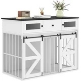 Dextrus 48" Large Dog Crate Furniture with Drawers, Heavy Duty Wooden Dog Kennel with Double Lockable Doors & Removable Divider, Dog cage for Medium Large Dogs,White&Black 