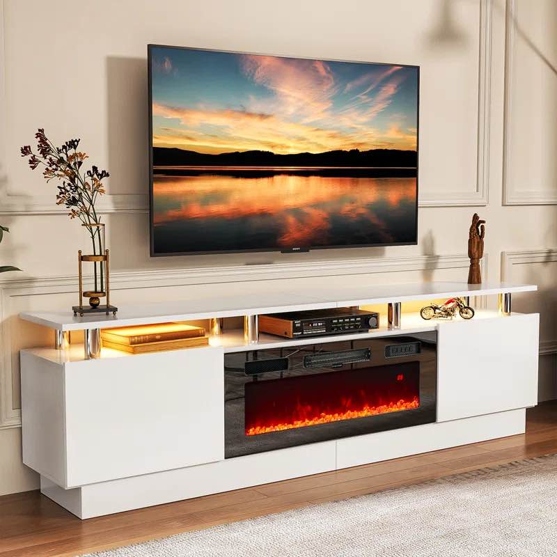  ( incomplete ) 80" Media Console For TVs Up To 90" With Electric Fireplace, Large TV Stand with Led Light