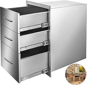 VEVOR Outdoor Kitchen Cabinets 18x23 Inch, BBQ Island Drawers Stainless Steel, Outdoor Kitchen Access Grill Drawers Storage, Triple Access BBQ Drawers with Chrome Handle, 18"W x 20.5"H x 23"D