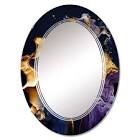 DesignQ abstract marble wall mirror, Oval Modern mirror, Round Blue bathroom mirror, Abstract Marble vanity mirror Blue Tones in Geode Marble III printed mirror decor, oval mirror 