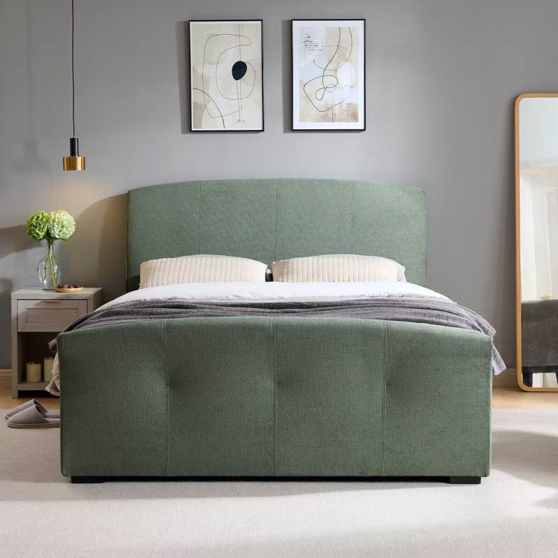 Contemporary Upholstered Platform Bed With Side-Opening Storage Ottoman