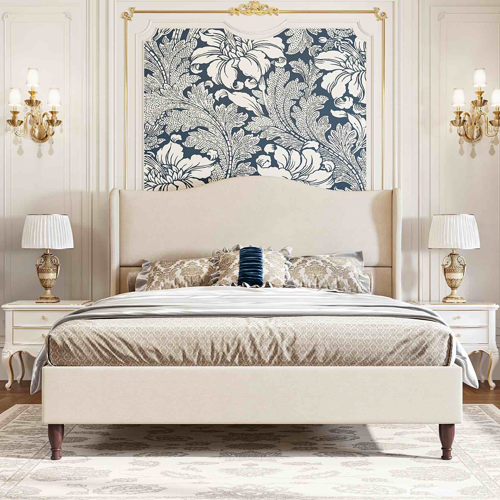 Evonna Queen Camelback Wing Bed Natural - Headboard Side Wing beige  king  ( incomplete box 2 of 2 )) 