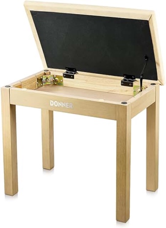 Donner Piano Bench with Storage, Solid Wood Keyboard Bench Piano Bookcase Stool Chair Seat with High-Density Suede Cushion, Beige