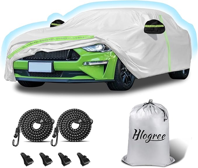 Car Cover for 1994-2023 Ford Mustang,Full Exterior Car Covers for Automobiles All Weather Custom Fit Waterproof Heavy Duty,Zipper/Cotton Design GT/Cobra/Shelby/Bullitt/ECOBOOST?210T Taffeta?- Silver