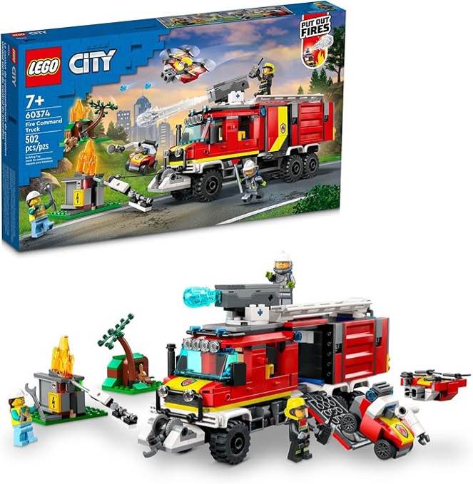 LEGO City Fire Command Unit 60374, Rescue Fire Engine Toy Set, Ultramodern Truck with Land and Air Drones, Emergency Vehicle Toys for Kids Ages 6 Plus Standard Packaging