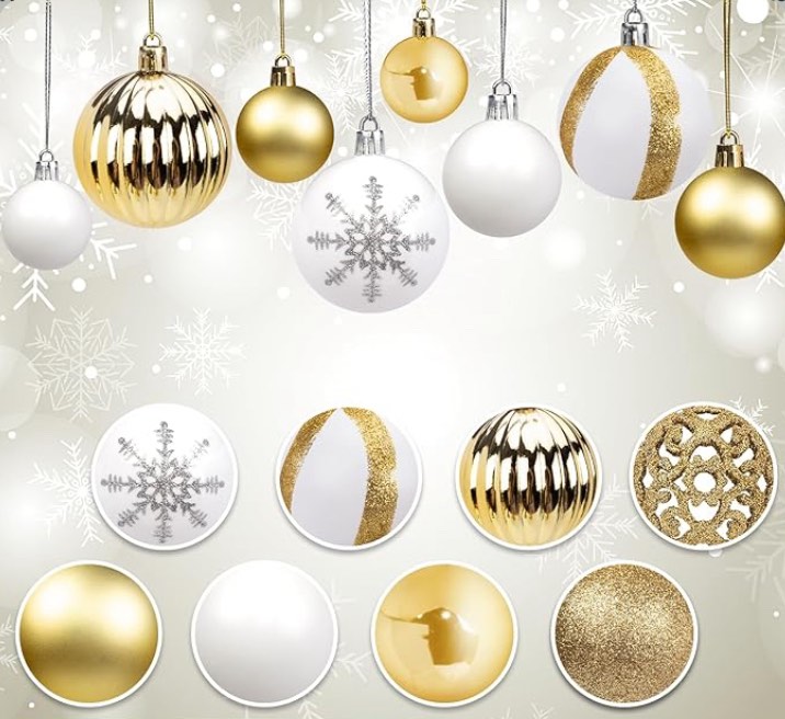 LOVEINUSA 100PCS Christmas Ball Ornament Set, Shatterproof Christmas Tree Balls Assorted Hanging Baubles Snowflakes for Xmas Tree Wreath Christmas Party Wedding