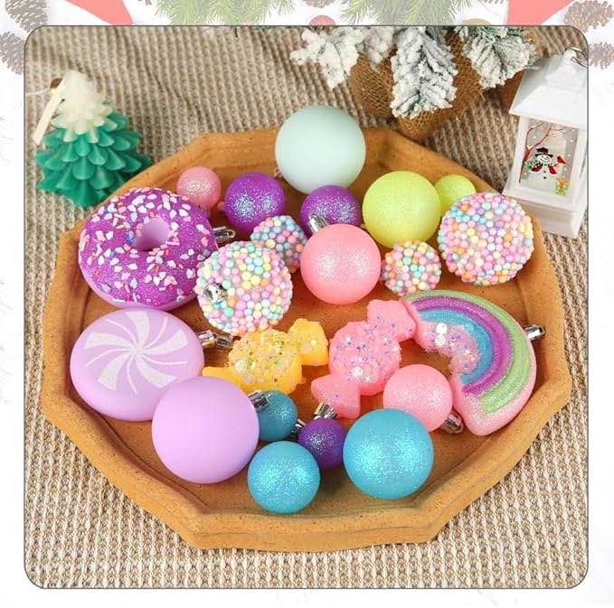 Christmas Tree Ornaments, 40 Pack Christmas Ornaments Set Pink Yellow Light Green Shatterproof Xmas Ornaments Decoration for Tree Home Holiday Party Centerpiece Garland Decor