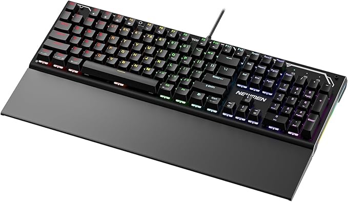 Newmen GM101 Mechanical Gaming Keyboard,RGB Backlit Wired Keyboard with Wrist Rest,Anti-Ghosting Aluminum Mechanical Keyboard for PC Mac(Linear Red Switches) Visit the Newmen Store