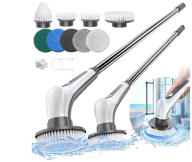 Electric Spin Scrubber, 10 in 1 Airpher Cordless Cleaning Brush IPX8 with 9 Replaceable Brush Heads and 4 Tier Removable Handle, Power Shower Scrubber for Bathroom, Tub, Tile, Floor, Kitchen, Window