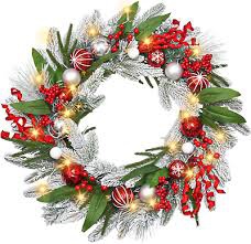Christmas Wreath with Lights,22-24In Large Christmas Wreaths for Front Door,Batt