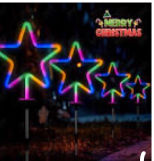 BlcTec Christmas Decorations Outdoor, 4PCS Neon Christmas Star String Lights with Stainless Steel Stakes, Waterproof Star Christmas Lights for Garden, Patio, Yard, Lawn, Pathway Xmas Décor, Multicolor