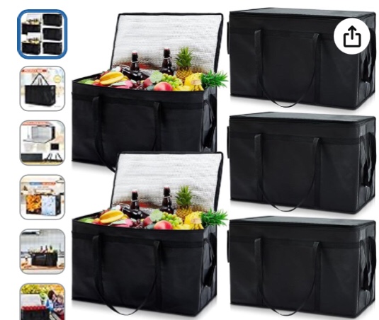 Maxcheck 6 Pcs Insulated Food Delivery Bag XXXL Large Capacity Hot Cold Grocery Tote Bag Reusable Warming Cooler Pizza Catering Bag Carrier for Commercial Travel Lunch Shopping Gifts, Black