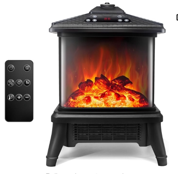 3 Sided Electric Fireplace Heater 1500W Portable 18" Freestanding Stove Heater Realistic 3D Flame Effect 7 Colors Space Heater 12H Timer Overheating Protection with Remote for Indoor Use