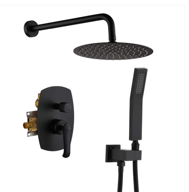 Matte Black Round Built-in Shower System with Handheld Shower CS3572-MB 