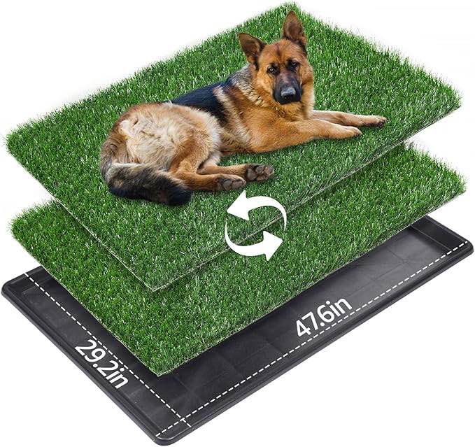 LOOBANI 47.6x29.2in Extra Large Dog Grass Potty Tray with 2 Pack Replacement Artificial Grass Puppy Training Pads, Quickly Absorbency Portable Dog Patio Potty for Balcony Apartment Use