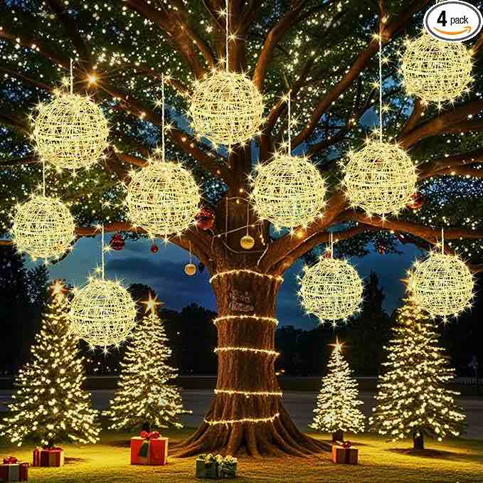 outdoor balls lights hanging tree garden lights - 4 pack 