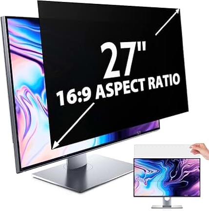 Peslv Computer Privacy Screen 27 Inch for 16:9 Widescreen Monitor, Removable 27inch Anti Blue Light Anti Glare Monitor Privacy Filter Shield (23 9/16" x 13 1/4") 27 Inch (Diagonal) - 16:9 Aspect Ratio