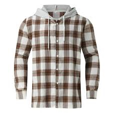 quealent men’s jackets lightweight jackets Y2K men’s hooded flannel plaid Button shirt lightweight long sleeve shirt jackets spring fall coat (size L)