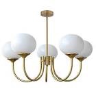 BOKT Modern 5-Light Gold Sputnik Chandelier Light Fixture Mid Century Modern Globe Round Chandeliers Large Milk Glass Pendant Light Brushed Brass Flush Mount Ceiling Light