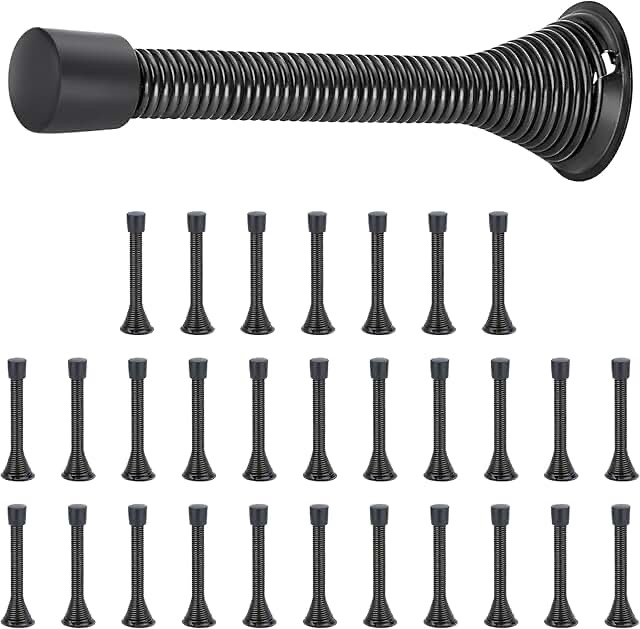 Jasluna 30 Pack Adjustable Spring Door Stopper with 3 to 4-inch Length, Telescopic Feature, Flexible Heavy Duty Wall Door Stoppers with Rubber Bumper, Black