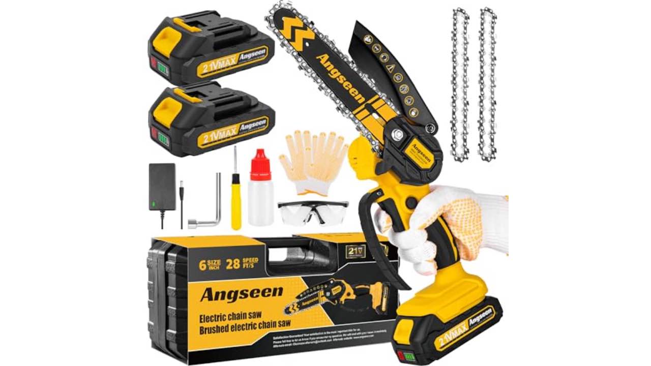 Mini Chainsaw Cordless 6 Inch, Chainsaw with 2 Batteries & 2 Chains, Lightweight Cordless Chain Saw with Safety Lock for Tree Trimming, Branches, Wood Cutting