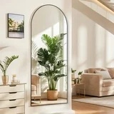 Blorly 21" x 64" Black Modern Arched Full Length Wall Mirror,Body Floor Mirror with Stand