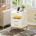 Dextrus White Night Stand with LED Lights and Charging Station, End Bedside Table with 2 Drawers