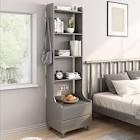 IOTXY Grey Bedside Table Bookshelf - 71" Tall Free Standing Wooden Open Shelf Bookcase with Drawers and 4-Shevles for Bedroom, Bed Side End Table, Nightstand