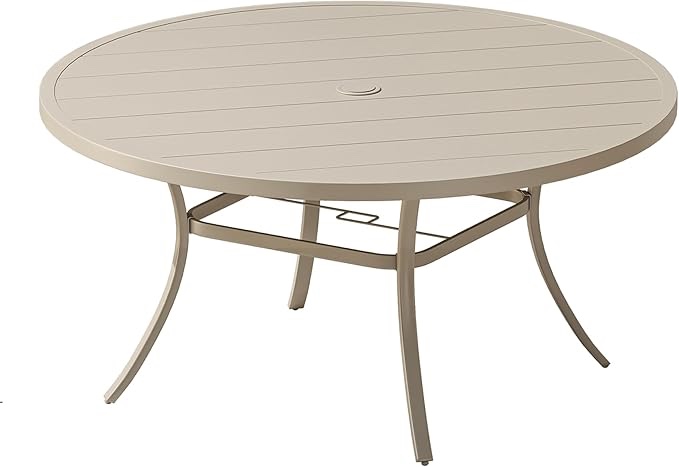 (Just table) 60" Patio Dining Set with Metal Round Dining Table and 8 Metal Armrest Chairs Color: Cream/Cream