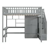 (Style similar) (INCOMPLETE BOX 2 of 3) full size loft bed with drawers and wardrobe gray Lit mezzanine grande taille avec