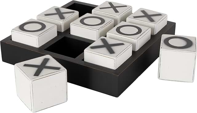 Deco 79 Wood Tic Tac Toe Game Set with White Block Pieces, 14" x 14" x 4", Black Black 14" x 14" x 4"