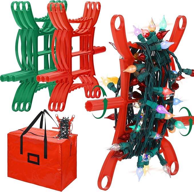 RUODON 6 Pack 11.8 Inch Christmas Light Storage Holder with Storage Bag All-Purpose Rope Winder Holiday Light Storage, Light Cord Wind up Storage for Lights Ropes, Cords and More, Red and Green