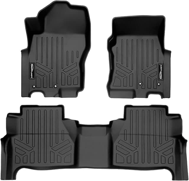 SMARTLINER Custom Floor Mats 2 Row Liner Set Black Compatible with 2022-2023 Nissan Frontier (Crew Cab with 2nd Row Under-Seat Storage)