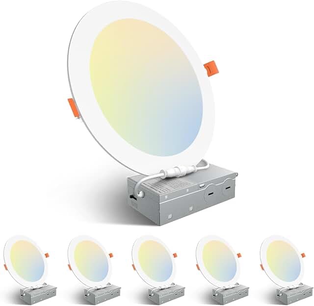 Sunco 6 Pack 8 Inch Ultra Thin LED Recessed Ceiling Lights Slim Selectable 2700K/3000K/3500K/4000K/5000K, Dimmable 18W, Canless Wafer Thin with Jbox, ETL Energy Star 5 CCT in One (2700K, 3000K, 3500K, 4000K, 5000K) 8 inch