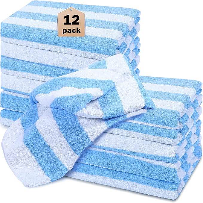 Tudomro 12 Pcs Sofa Cover Turkish Beach Towels 30 x 60 Inch Bulk Cotton Oversized Cabana Large Pool Towel Blanket for Couch Bed Chair Sofa Home Decor(Sky Blue)