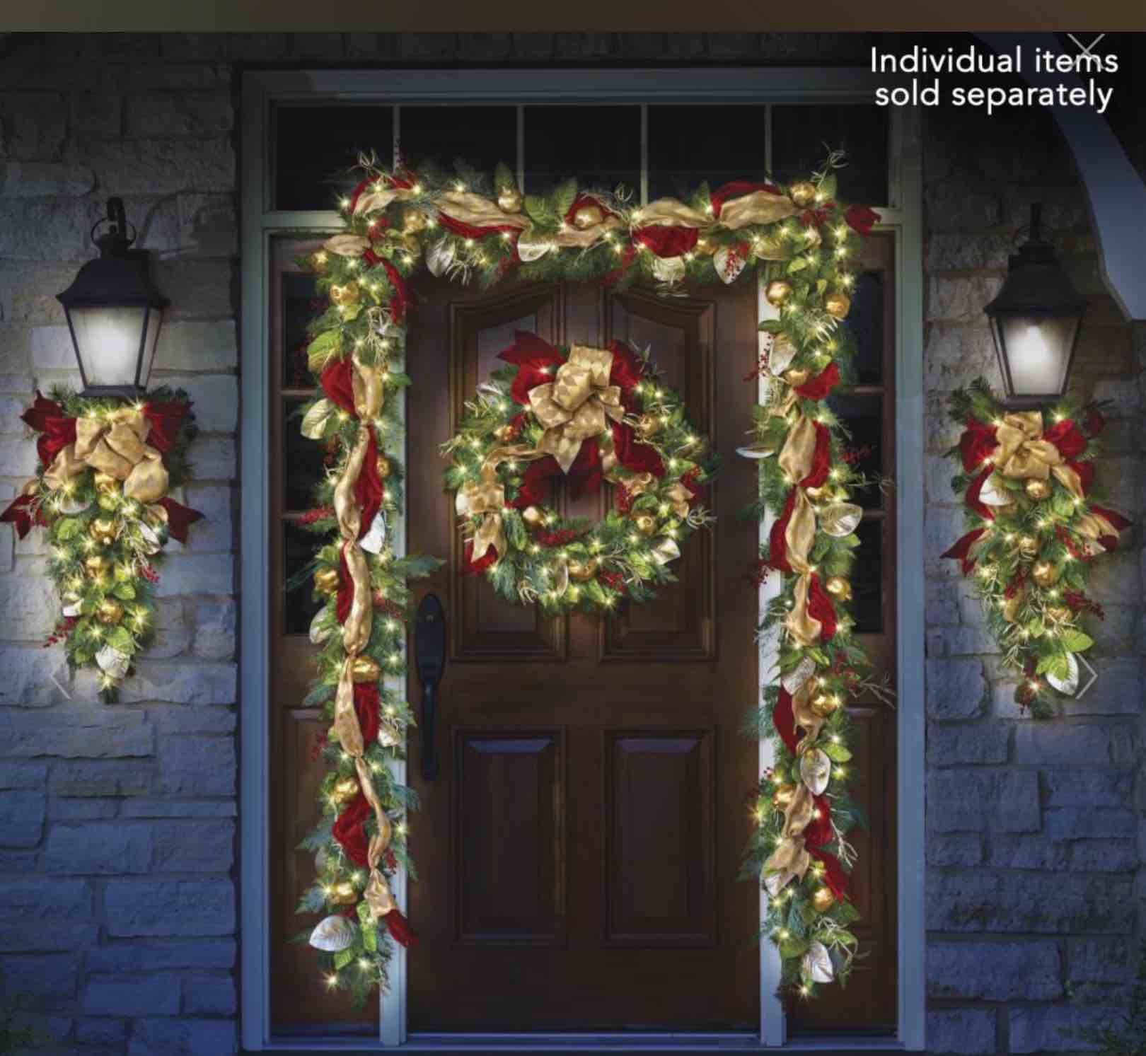 Hammacher Schlemmer 98465  The Cordless Prelit Poinsettia And Ribbon Holiday Trim
