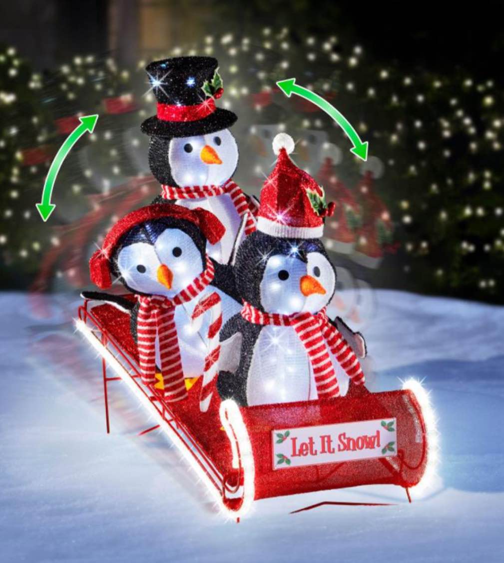 hammacher schlemmer 56780. the animated tobogganing penguins