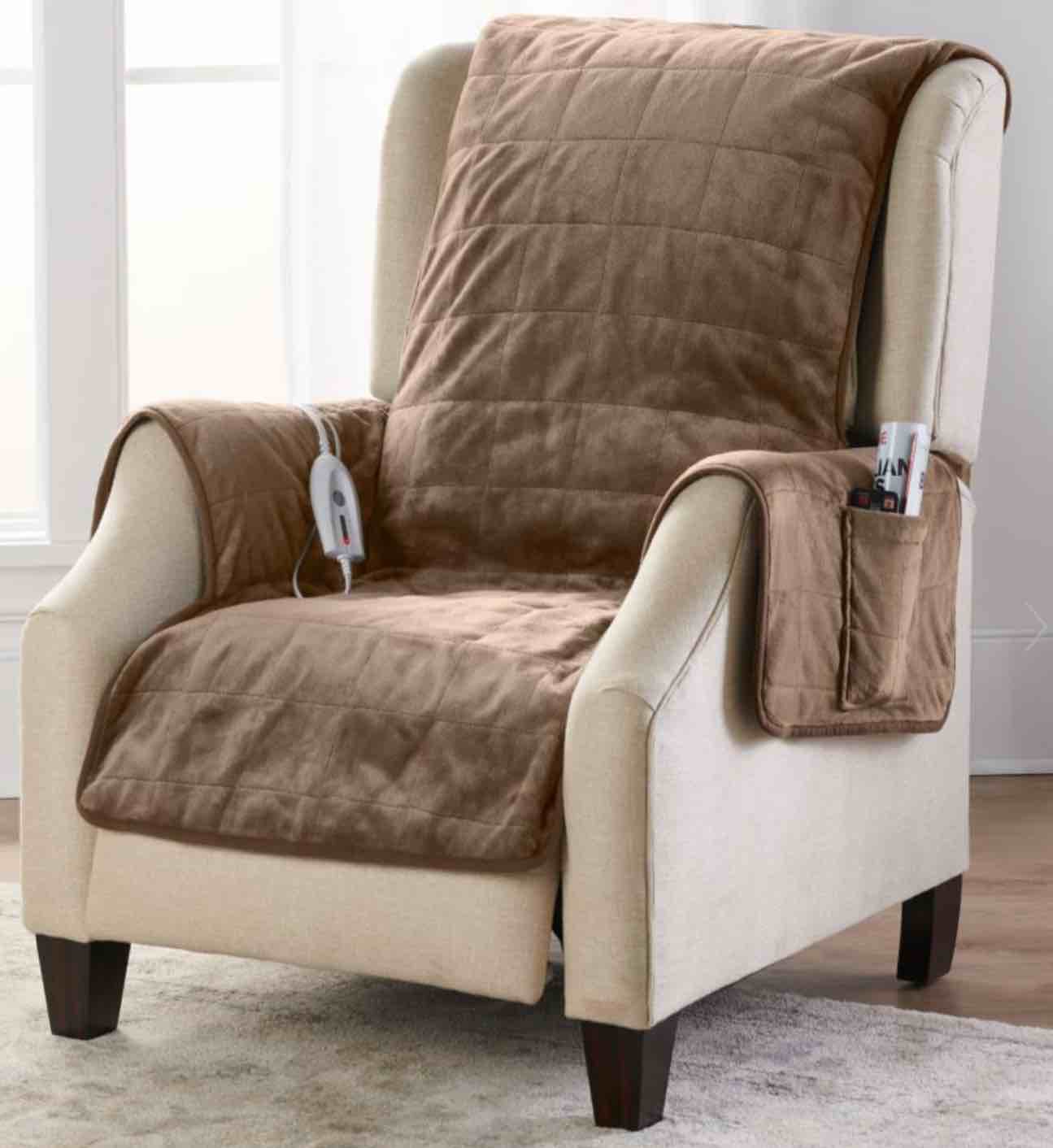 Hammacher Schlemmer 56966 The Heated Microsuede Chair Cover