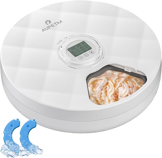 Automatic Cat Feeder Wet Food - Automatic Pet Feeder 6 Meals Cat Food Dispenser with 2 Ice Packs, Cordless Auto Feeder