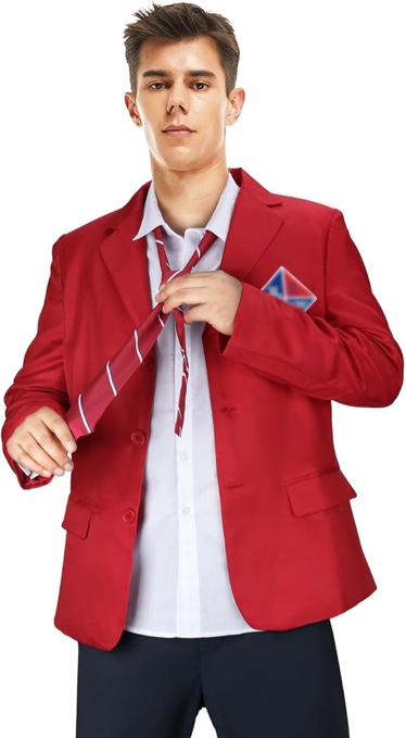 Nonnyer Men Costume Outfit School Uniform Shirt Jacket Tie Set Halloween Cosplay Red Suit (Men, Large) Men Large