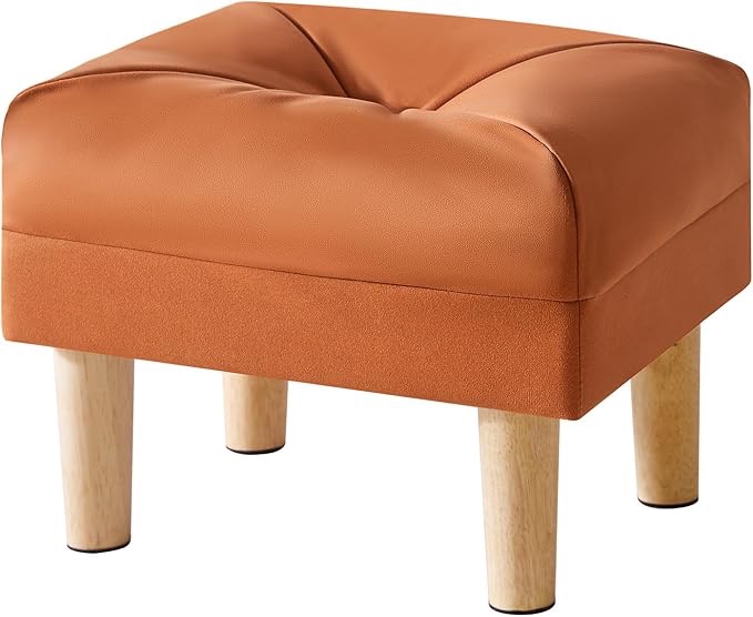 YMYNY Small Footstool Ottoman, Faux Leather Footrest with Sponge Padded Seat, Step Stool for Sofa, Bedroom, Living Room, Entryway, Modern Change Shoes Stool 15.75"D × 11.42"W×12.6"H Orange UHBD040J