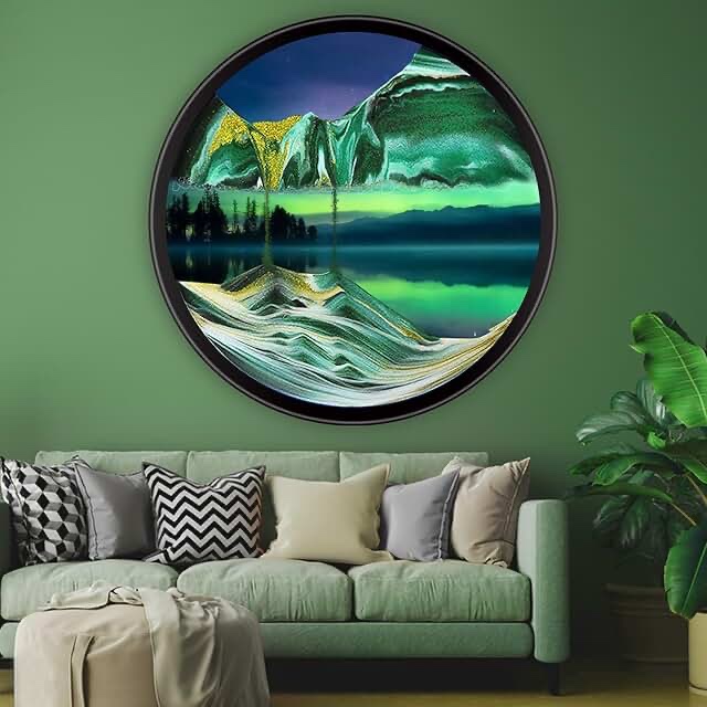 BGFJYUK 17.3" Moving Sand Art Décor, Wall Mounted Sand Art Liquid Motion 3D Dynamic Sculpture,360°Rotate Wall Art Deep Sea Sandscape,Glass Crafts Solid Wood Frame,Relaxing Quicksand Décor (Blue) 17.3inch Blue