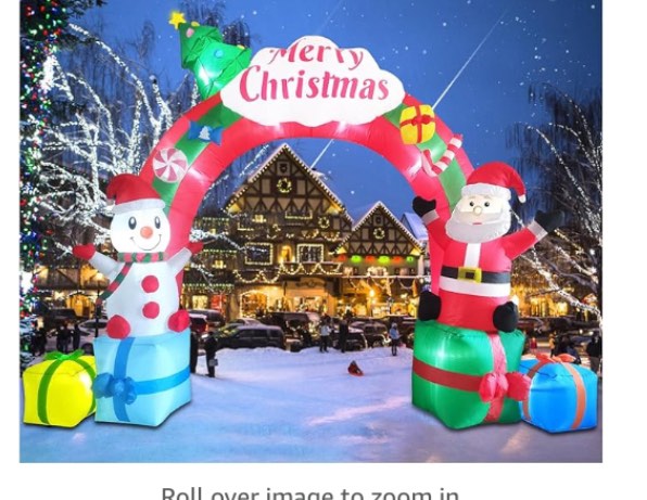 12.5FT Christmas Inflatables Archway, Inflatable Santa Claus and Snowman Sitting on Gift Boxes, Christmas Arch Blow Up Yard Decorations and LED Lights Built-in for Party Indoor, Outside, Garden, Lawn( stop photo similar)) 
