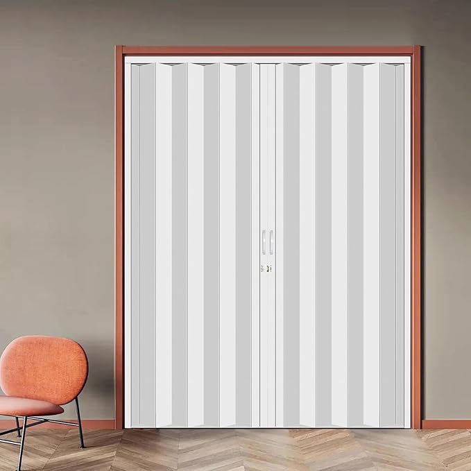DIYHD 72X80in White Interior PVC Accordion Door,Bifold Closet Door,Includes Mounting Hardware,Handle,Latch,Door Close Middle