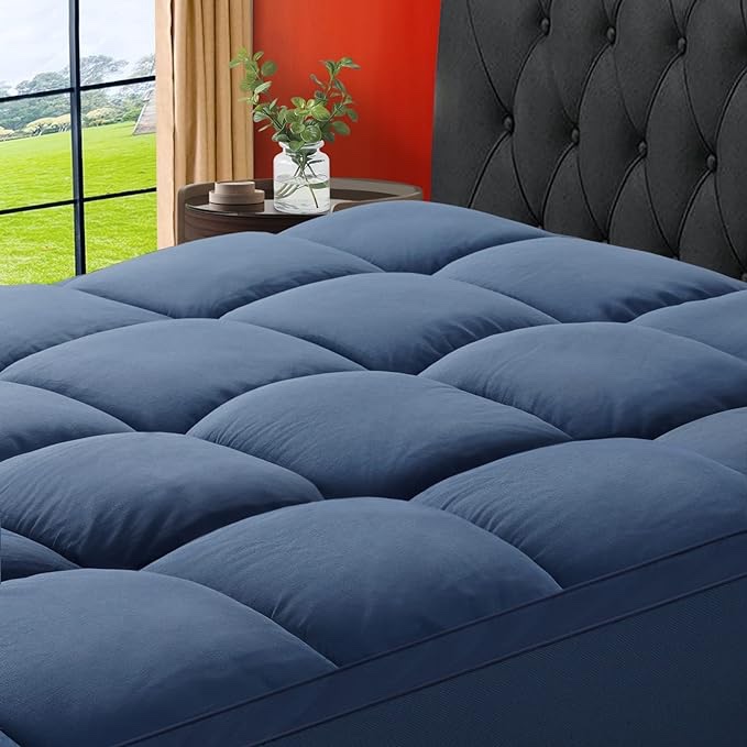 SOPAT Mattress Topper Queen Size Extra Thick Mattress Pad 8-21" Deep Pocket Soft Down Alternative Fill Mattress Protector Pillow Top Mattress Cover (60x80 Inches, Navy Blue)