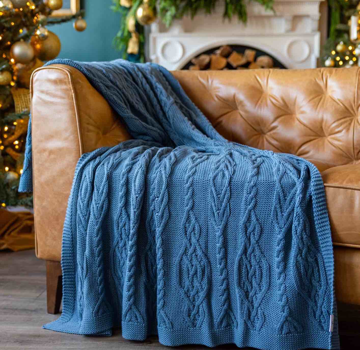 Lennox Organic Cotton Cable Knit Throw Blanket