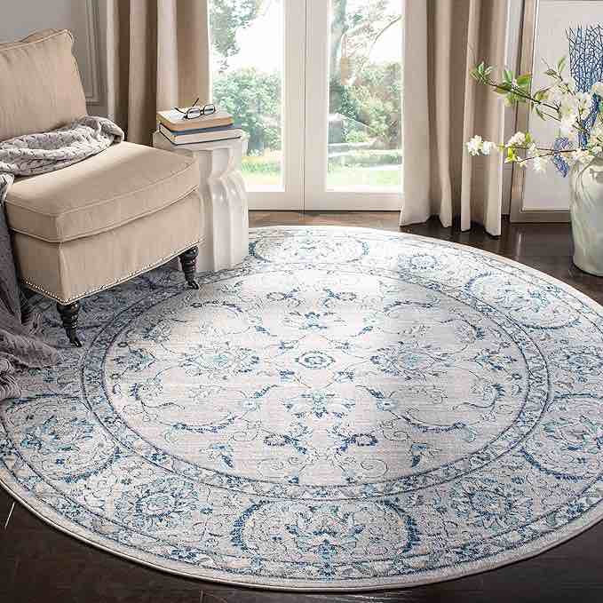 Lahome Boho Circle Rug - 6Ft Washable Round Area Rugs for Living Room Non-Slip Throw Round Dining Room Rug Large Round Rug, Oriental Distressed Print Circular Rug for Office Classroom Bedroom Sofa 