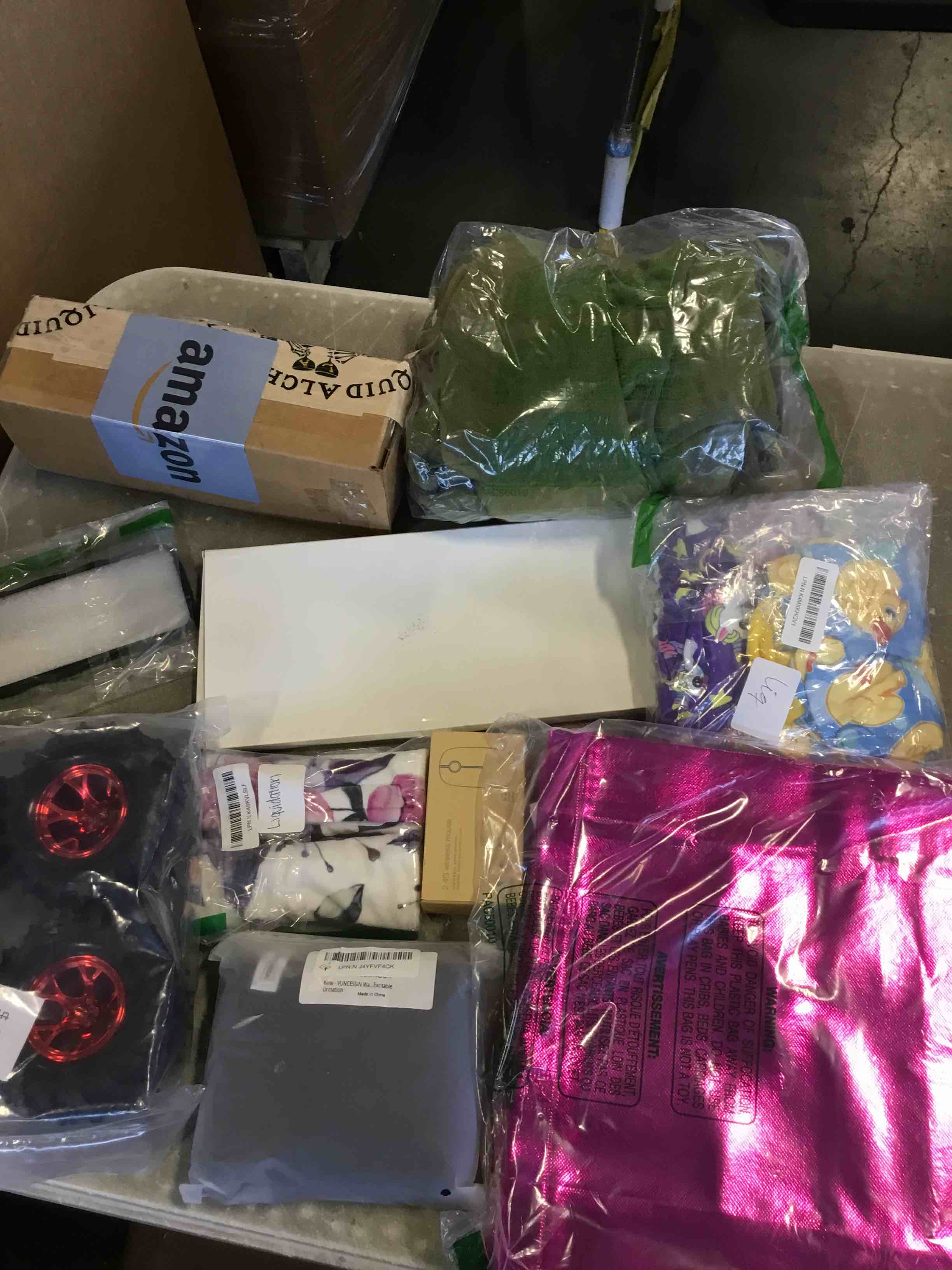 Assorted of different products include wireless mouse, dog clothes, bags, and more