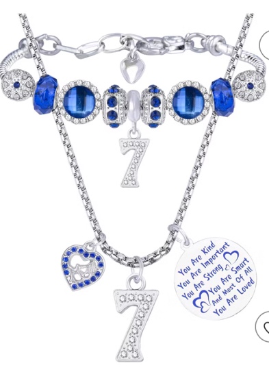 EmmasbyEmma 13th Birthday Gifts for Girls Charm Bracelet and Necklace - Blue