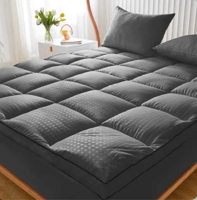 Mattress Topper Set Twin Deep Pocket Dark Gray 